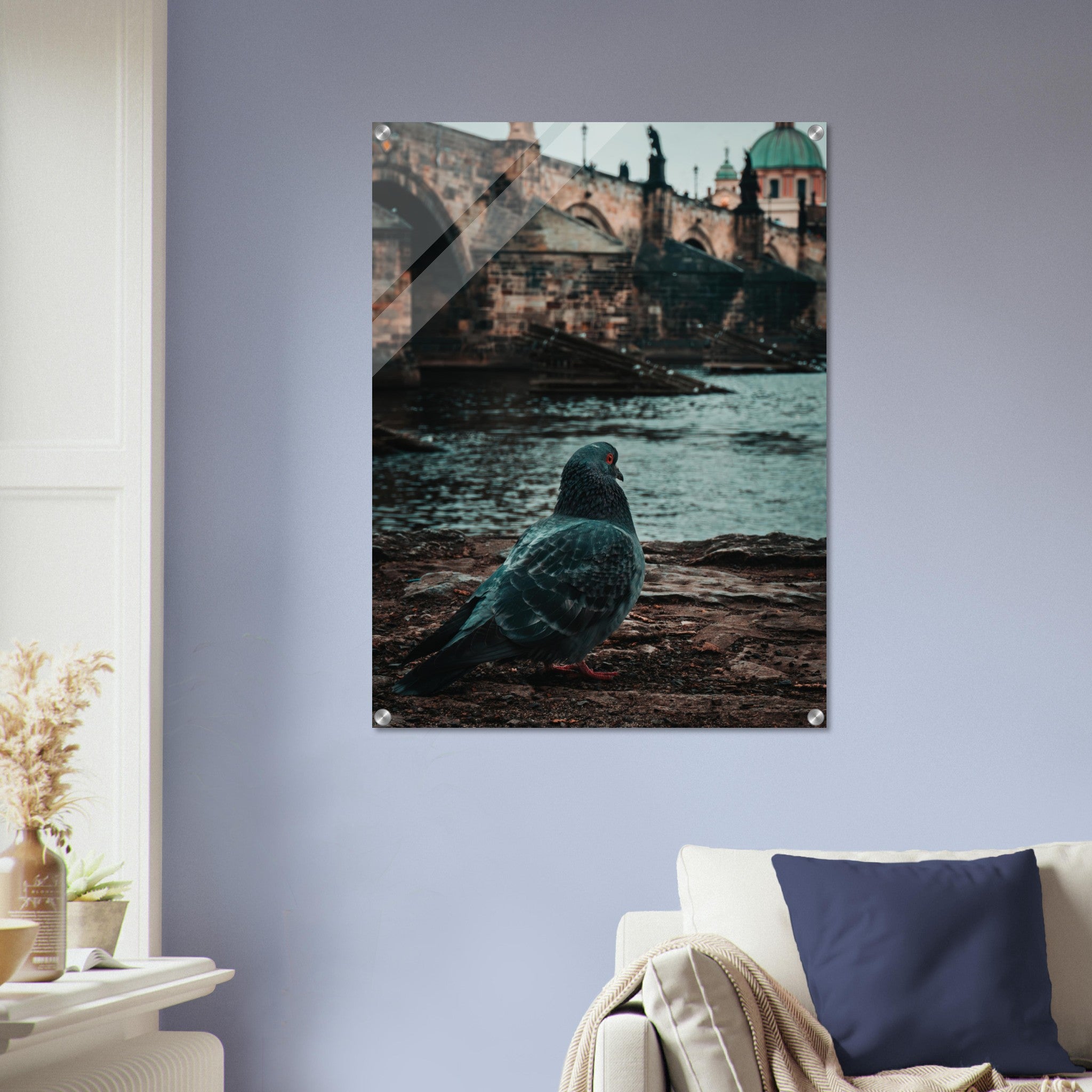 Charles Bridge Charm: A Pigeon's Perspective in Prague | Acrylic Print