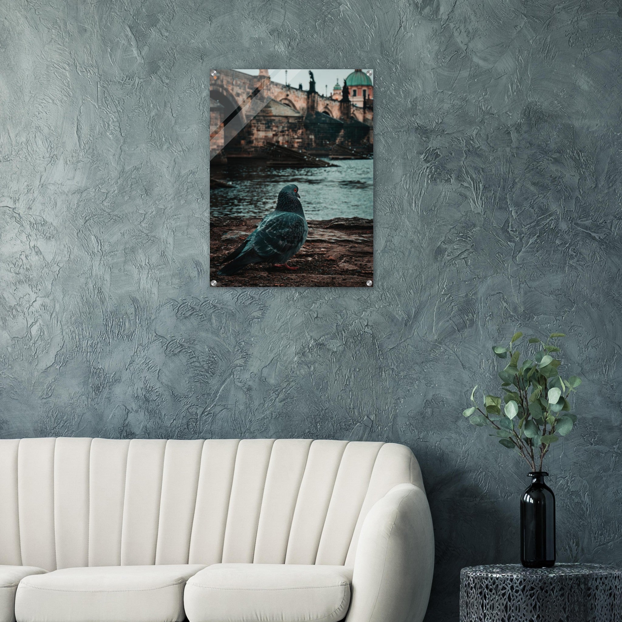 Charles Bridge Charm: A Pigeon's Perspective in Prague | Acrylic Print