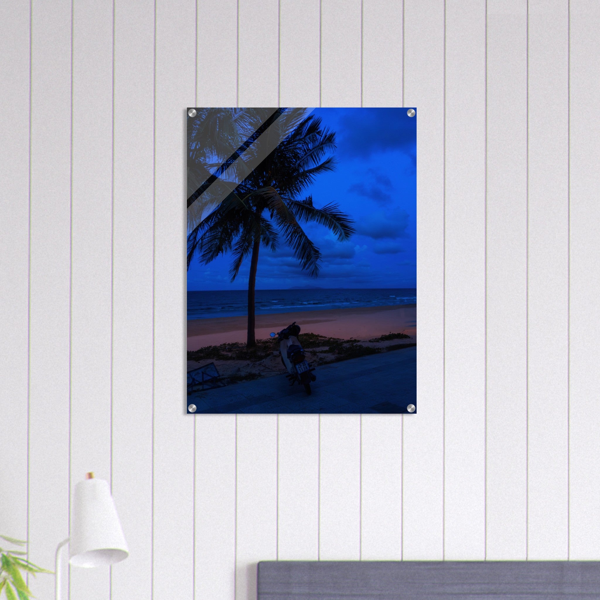 Vietnam's Beach: Motorcycle Rests on Serene Beach | Acrylic Print