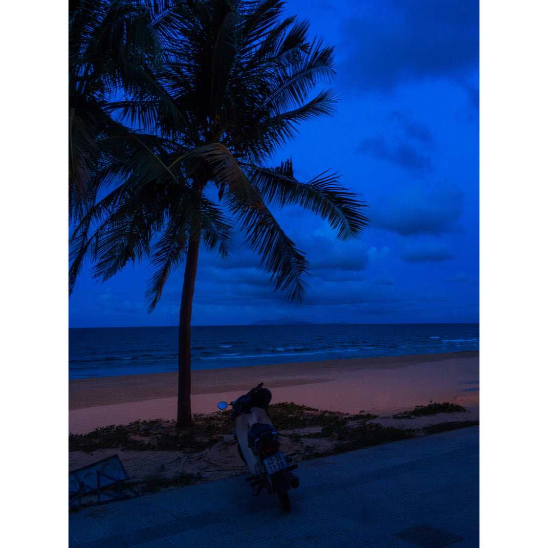 Vietnam's Beach: Motorcycle Rests on Serene Beach | Acrylic Print