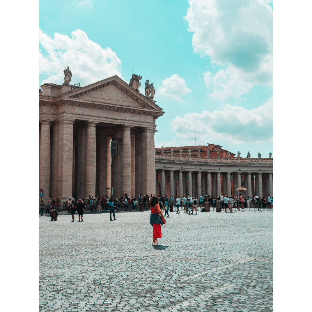 Historic Vatican City: A Solitary Figure Amidst Grand Architecture | Acrylic Print