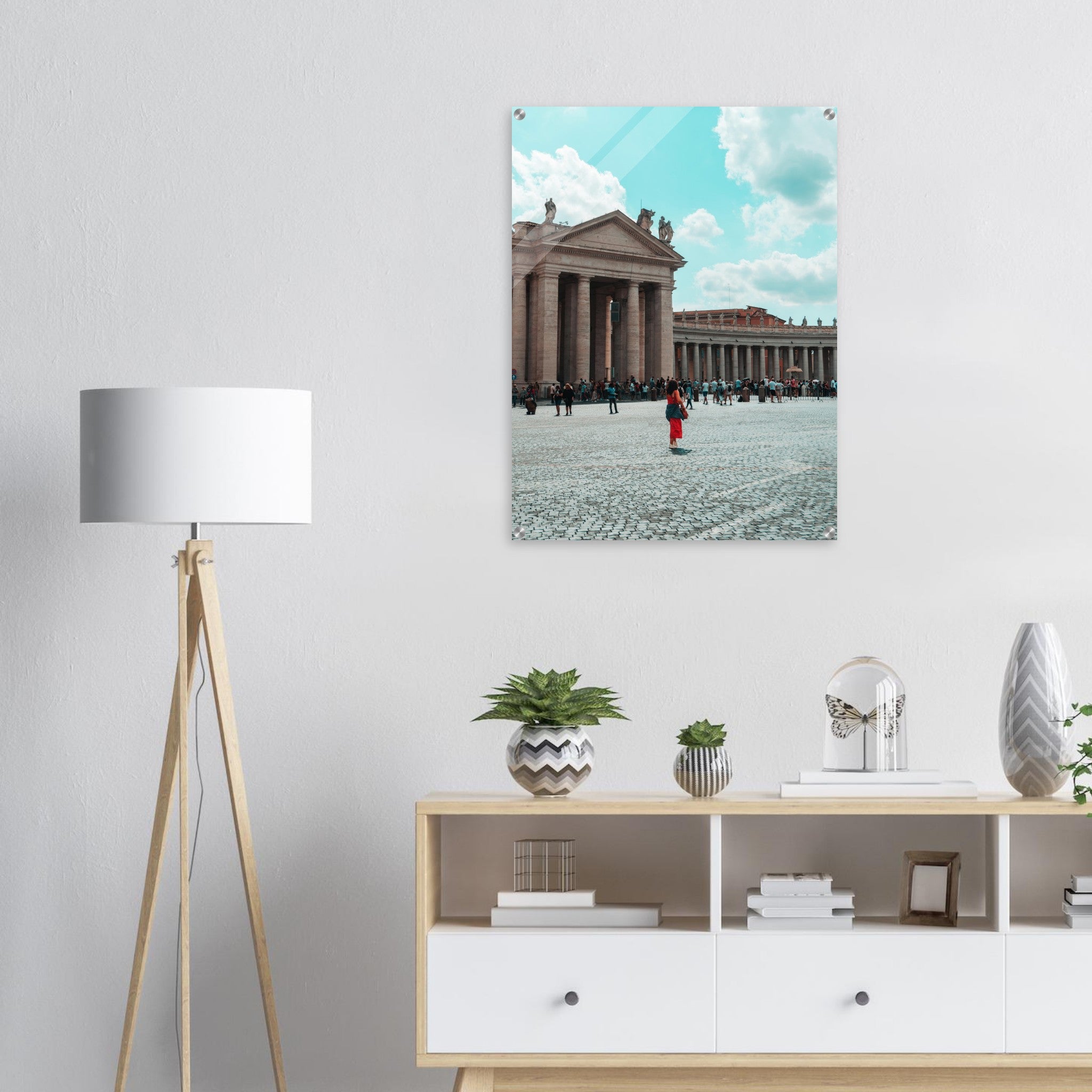 Historic Vatican City: A Solitary Figure Amidst Grand Architecture | Acrylic Print