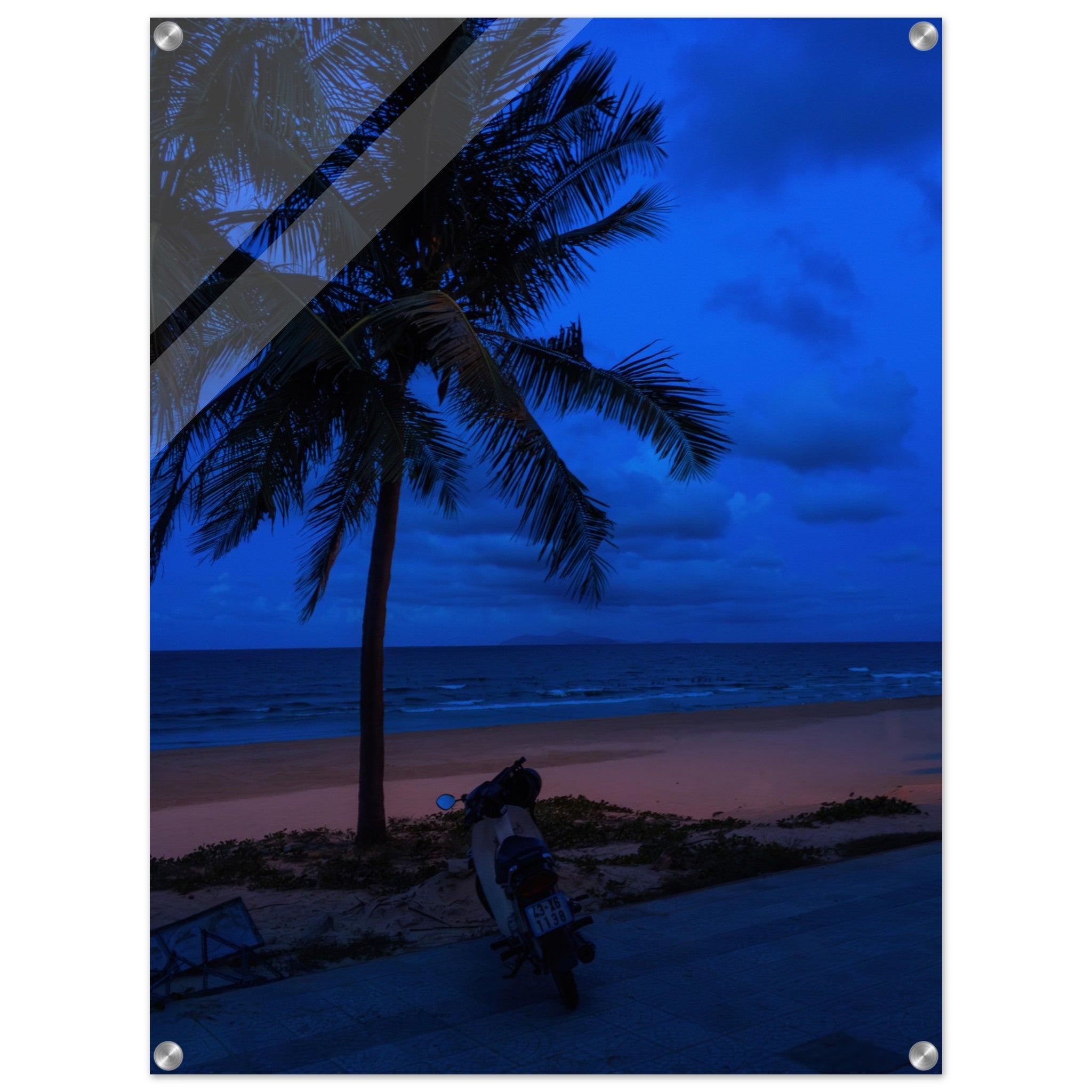 Vietnam's Beach: Motorcycle Rests on Serene Beach | Acrylic Print