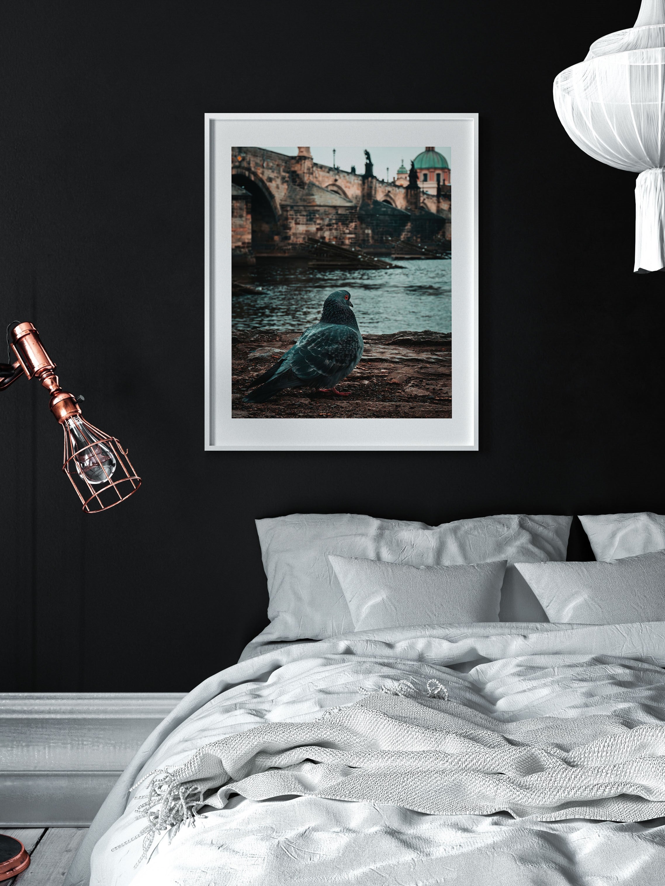 Charles Bridge Charm: A Pigeon's Perspective in Prague | Poster