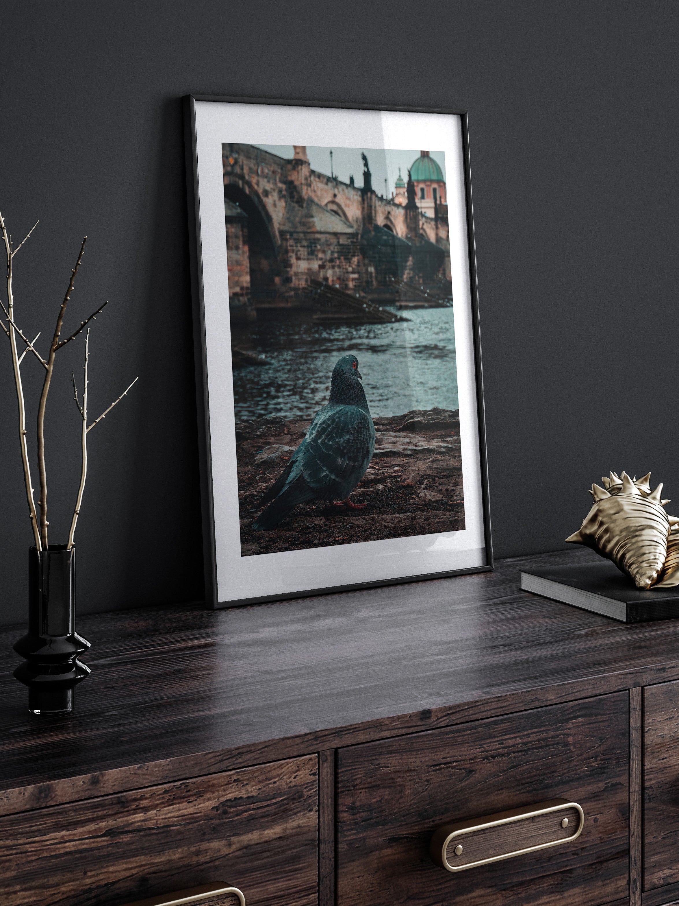 Charles Bridge Charm: A Pigeon's Perspective in Prague | Poster