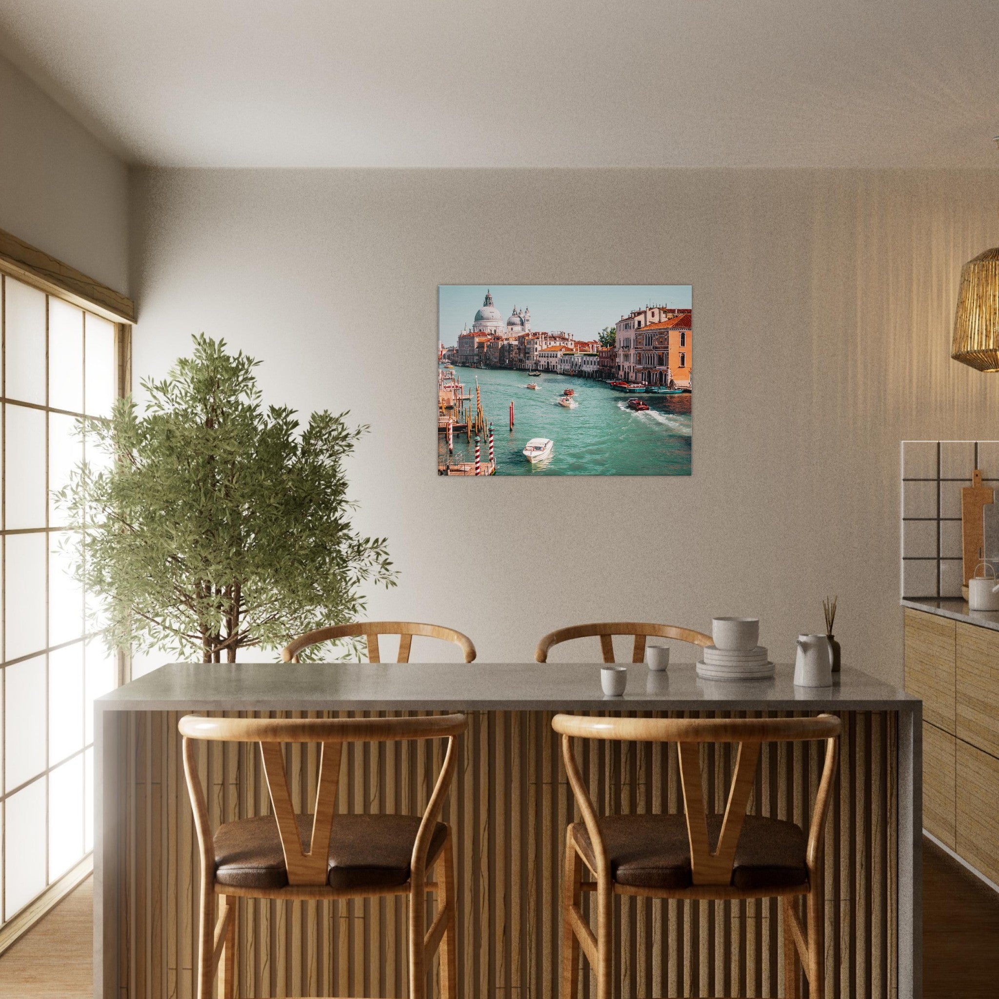 Iconic Venice: Striped Poles and Santa Maria II Canvas