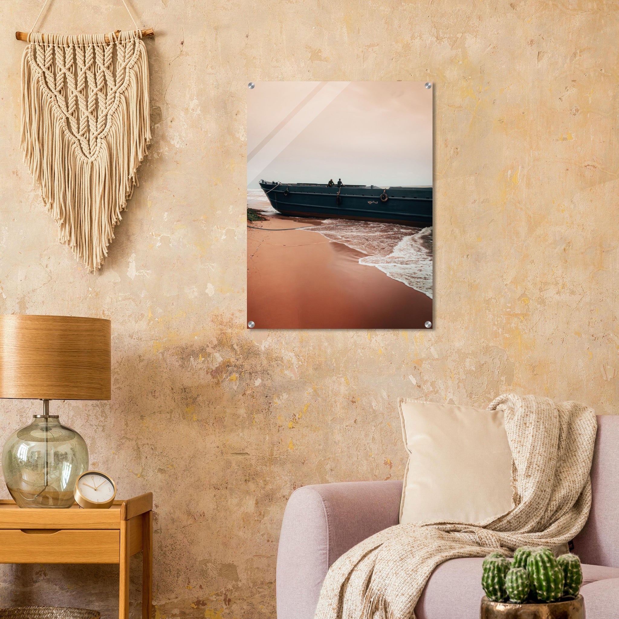 Vietnam Coastal Beauty: Serene Boat Shoreline | Acrylic Print