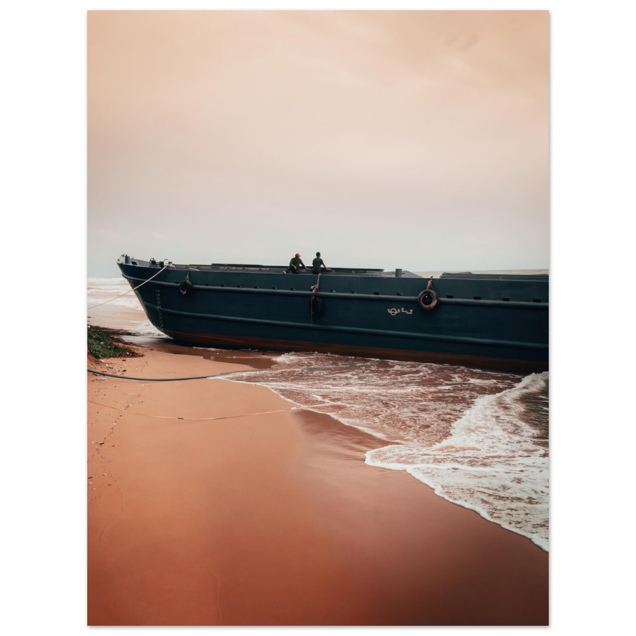 Vietnam Coastal Beauty: Serene Boat Shoreline | Metal Print