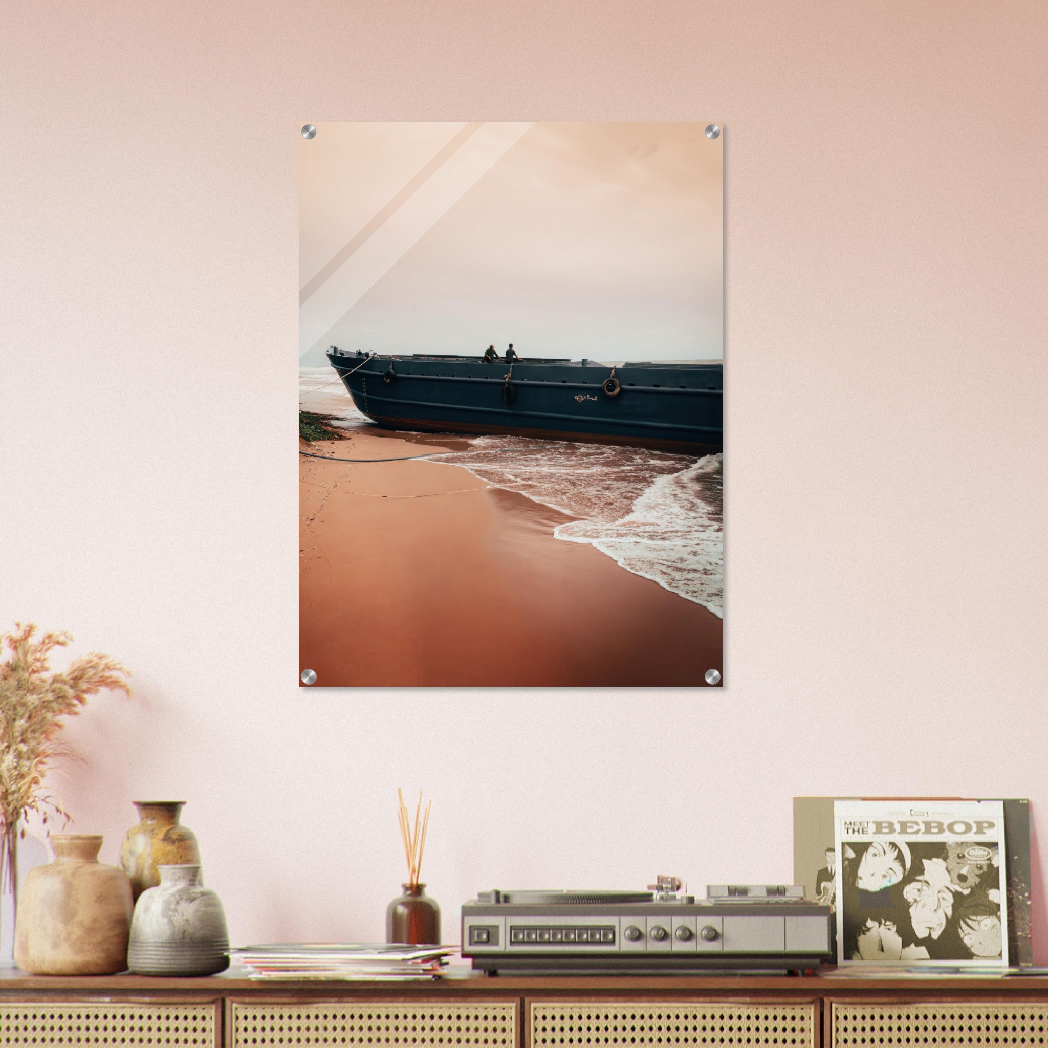 Vietnam Coastal Beauty: Serene Boat Shoreline | Acrylic Print