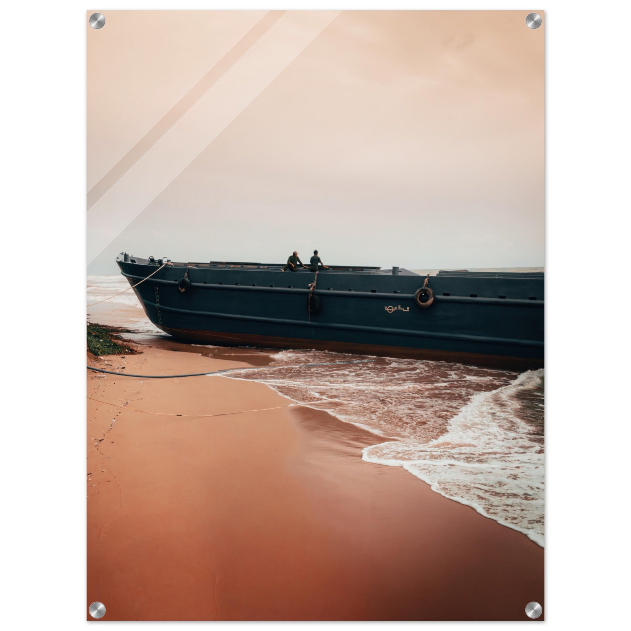 Vietnam Coastal Beauty: Serene Boat Shoreline | Acrylic Print