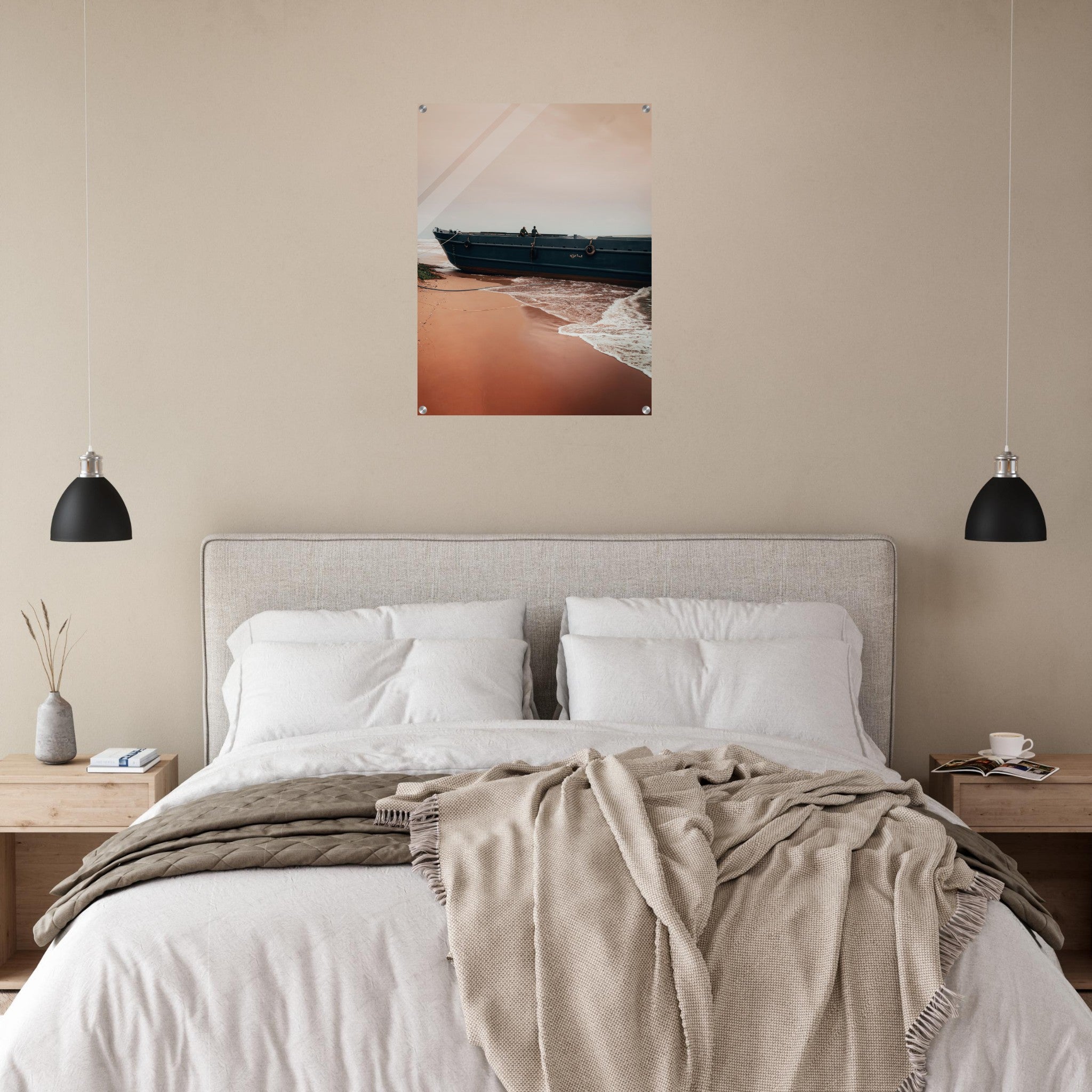 Vietnam Coastal Beauty: Serene Boat Shoreline | Acrylic Print