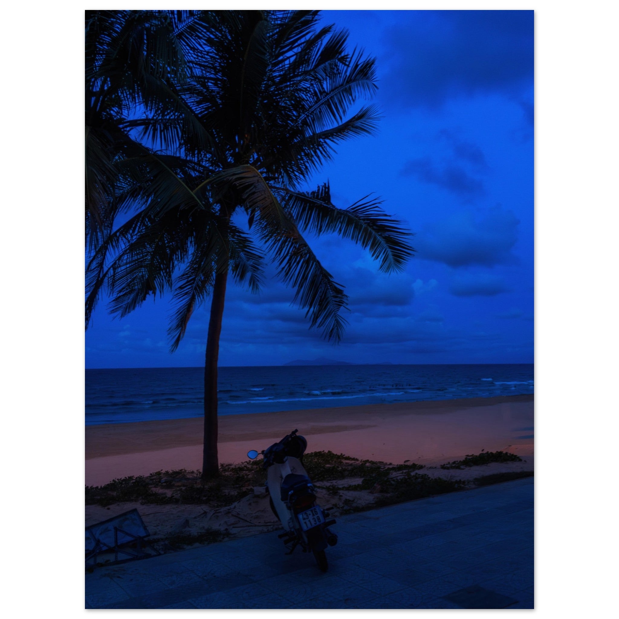 Vietnam's Beach: Motorcycle Rests on Serene Beach | Metal Print