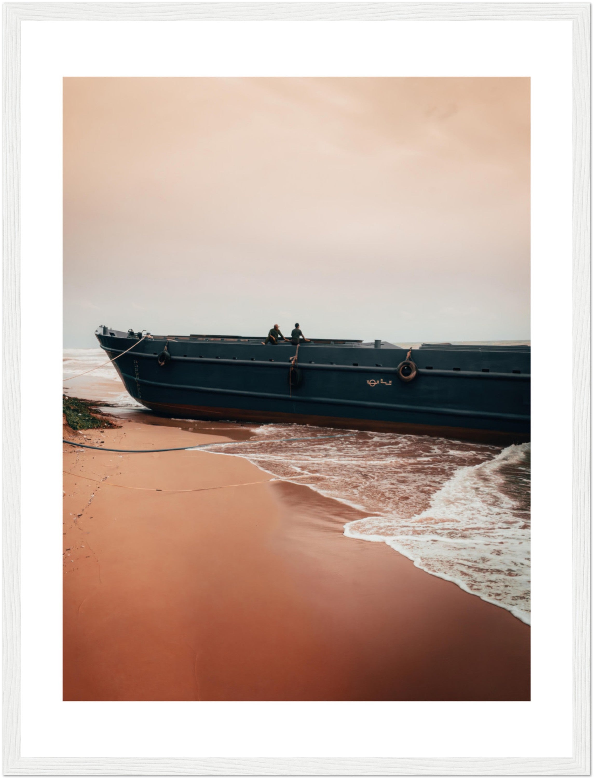 Vietnam Coastal Beauty: Serene Boat Shoreline | Poster