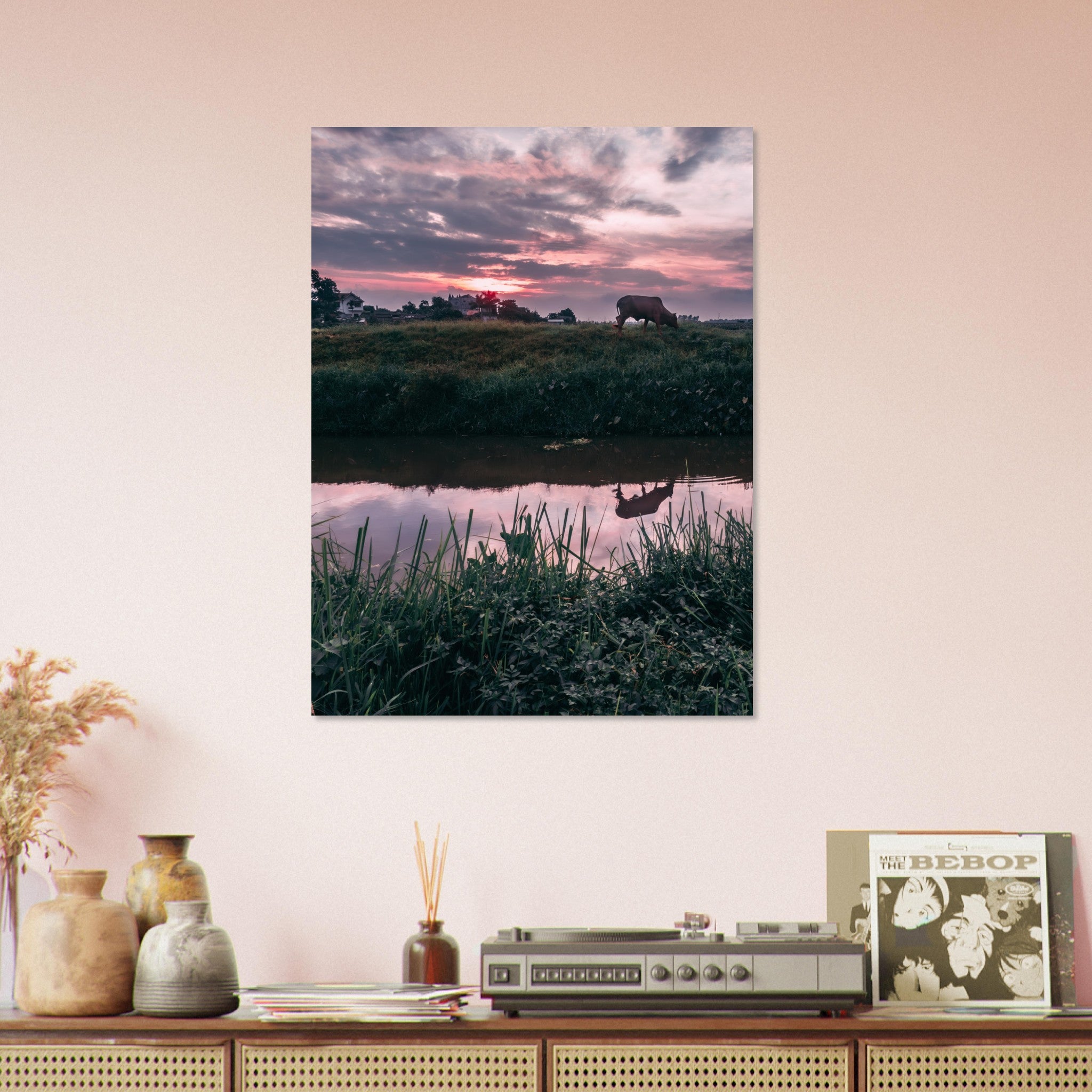 Vietnamese Countryside: A Cow, A River, and Endless Green | Metal Print
