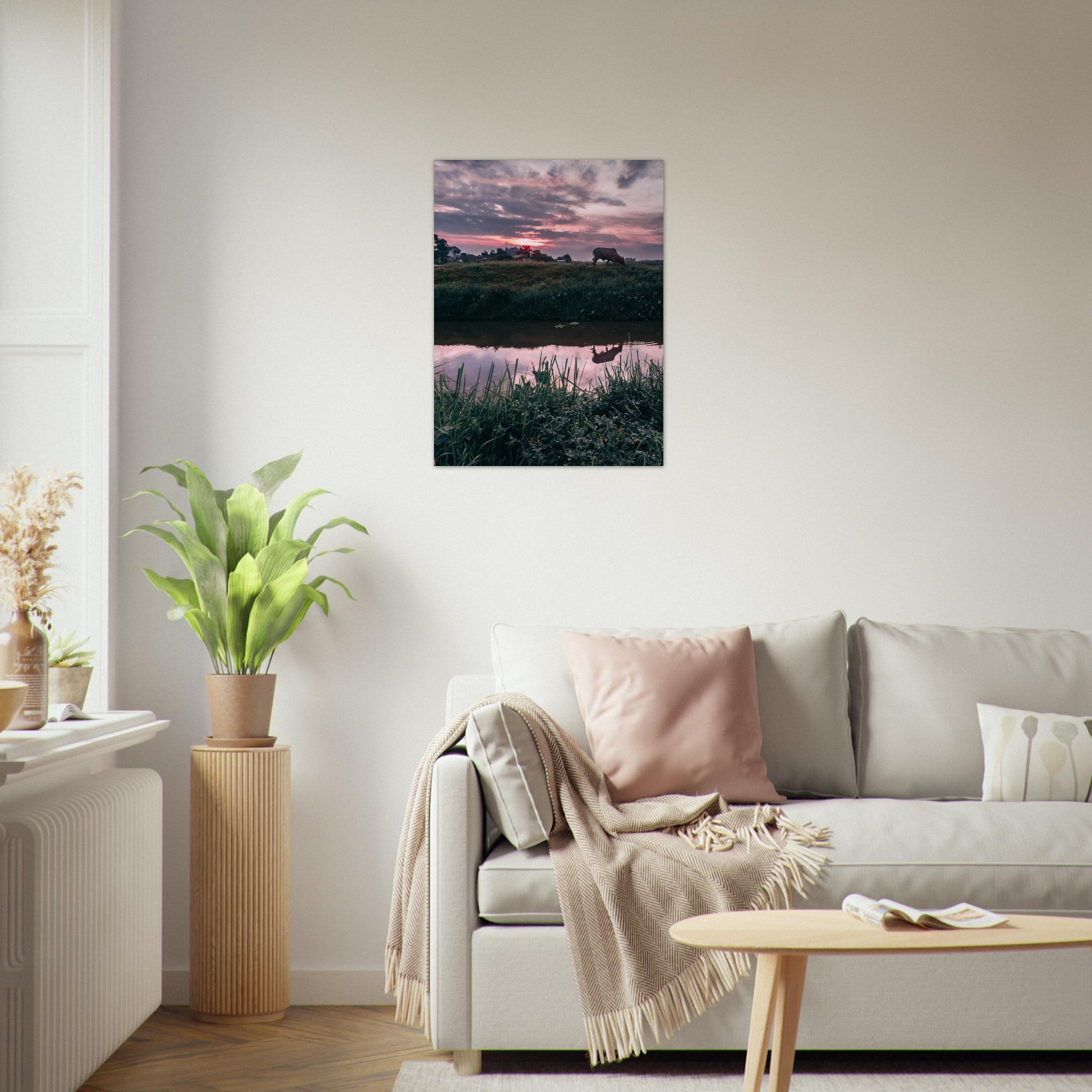 Vietnamese Countryside: A Cow, A River, and Endless Green | Metal Print