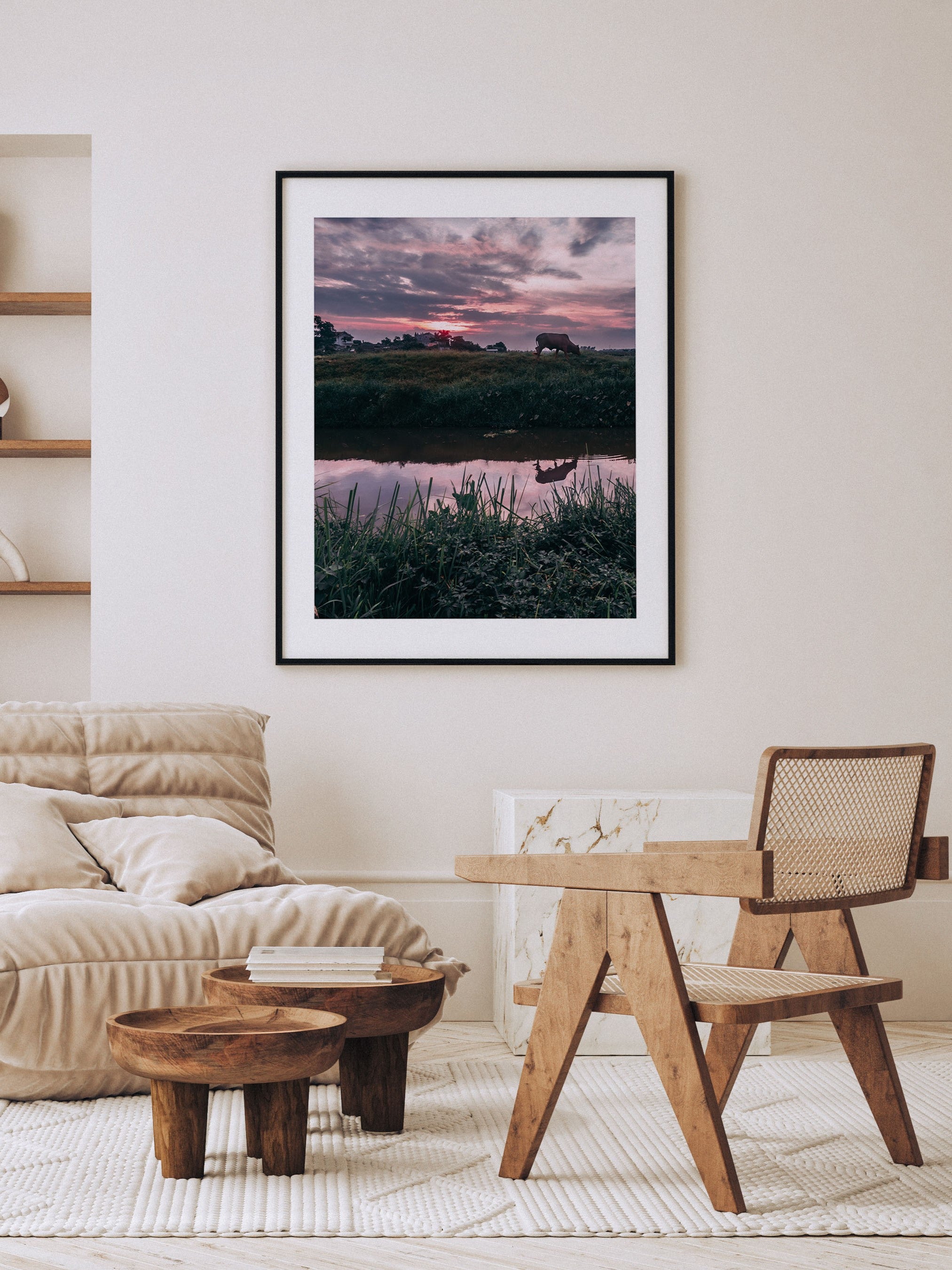 Vietnamese Countryside: A Cow, A River, and Endless Green | Poster